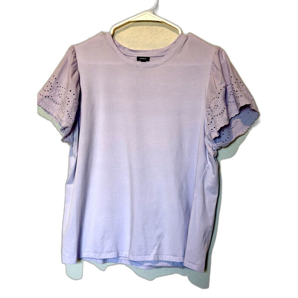 Express Women's Blouse Short Sleeve Top Sz XL Lilac Cotton